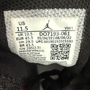 Nike Air Jordan Men's Size 11.5 Sneaker (Black/Red/White)